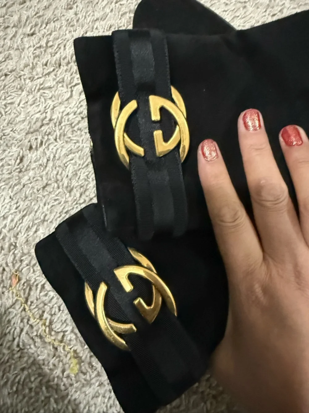 Gucci Black Suede  Boots with Gold GG buckles - Picture 11 of 13